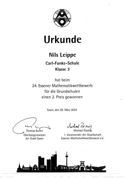 2022 03 30 Ehrung Mathewettbewerb Nils Leippe 3 Platz klein